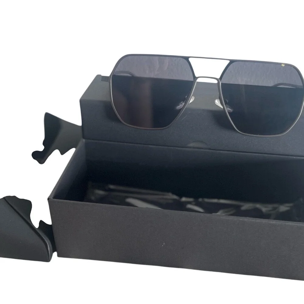 Vagueau Geometric Aviator Sunglasses Gunmetal Grey Double Bridge Modern Chic NEW